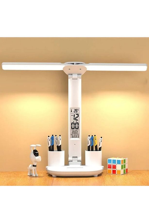 5in1 Çok Fonksiyonlu Şarjlı Masa Lambası+Saat+Termometre+Takvim+Kalemlik+Telefon Tutucu - 6