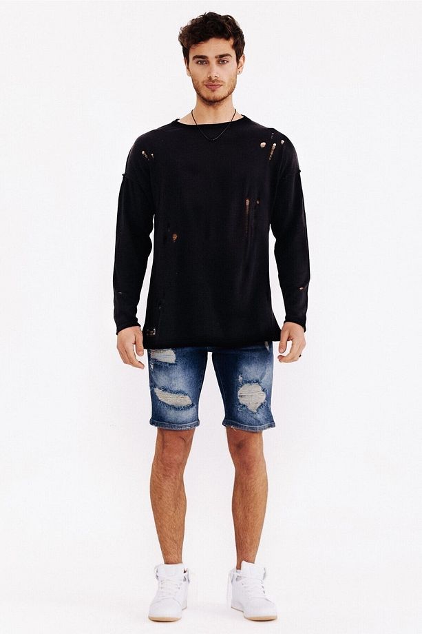 Erkek Yırtıklı Denim Şort - 5