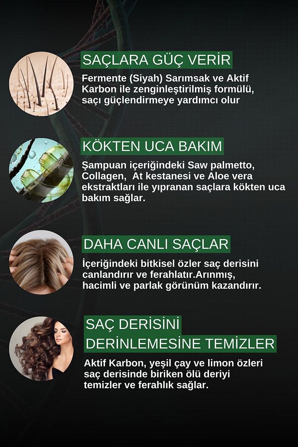 Black - Siyah (Kara) Sarımsaklı - Aktif Karbonlu Şampuan 300 ml 8699349130701 - 5