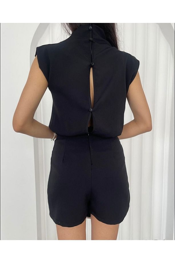 Zr Model Siyah Beyaz Şeritli Asimetrik Şort Tulum - 5