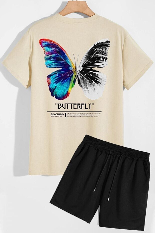 Butterfly Back Printed Shorts T-shirt Tracksuit Set
