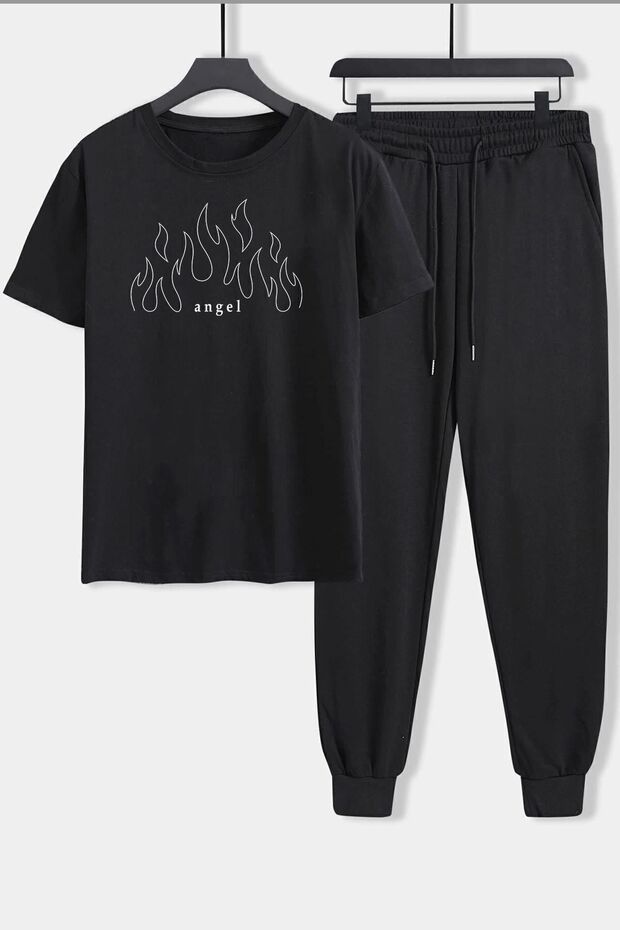 Unisex White Angel Printed 2-Piece Tracksuit Set