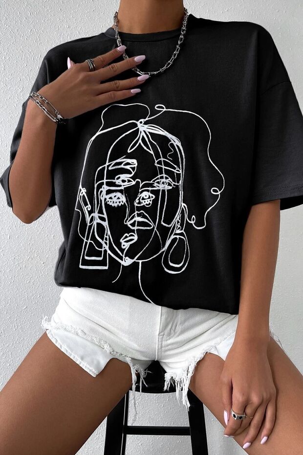 Unisex Woman One Line Printed Tshirt