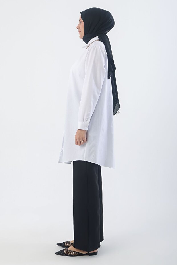 White Plus Size Basic Shirt Tunic - 3