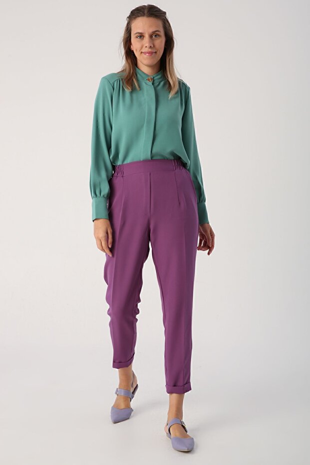 Dark Purple Pocket Elastic Waist Trousers