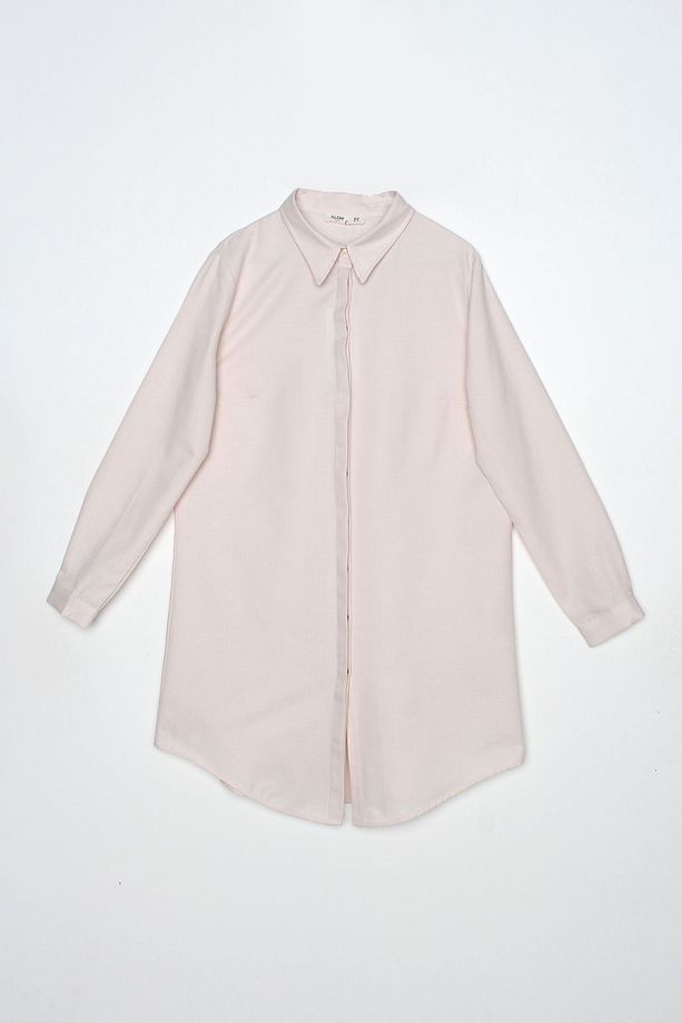 Açık Pembe Basic Gizli Patlı Gömlek Tunik - 5