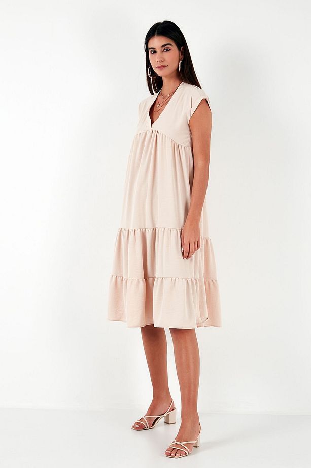 Relaxed Fit V Yaka Volanlı Midi Elbise  ELBİSE 66923982S4 - 3
