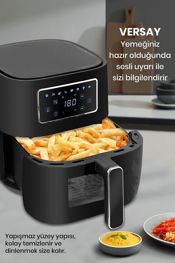 Versay 1700w Xl Dokunmatik 8 Ön Ayarlı Cam Kapaklı Hazne Aydınlatmalı Airfryer Sıcak Hava Fritözü - 5