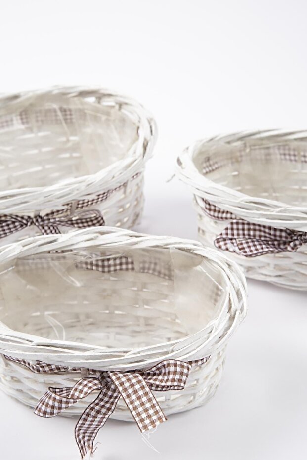 3'lü Hasır Sepet Beyaz - 3