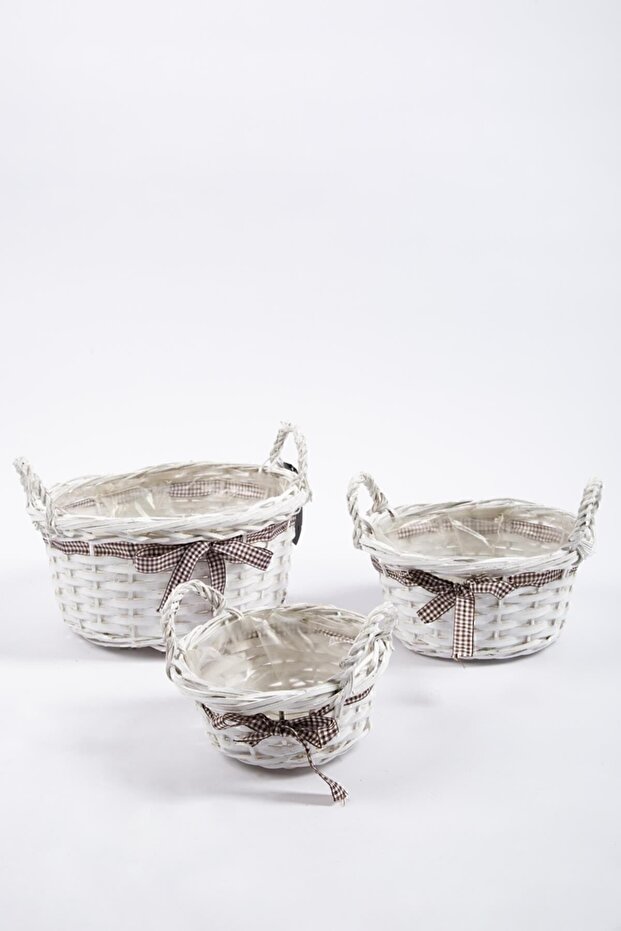 3'lü Hasır Sepet Beyaz - 5