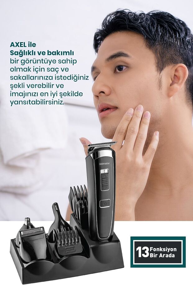 Axel 13in1 Hızlı Şarj Özellikli Kablolu Kablosuz Paslanmaz Çelik 21 Kademeli Erkek Bakım Seti - 5