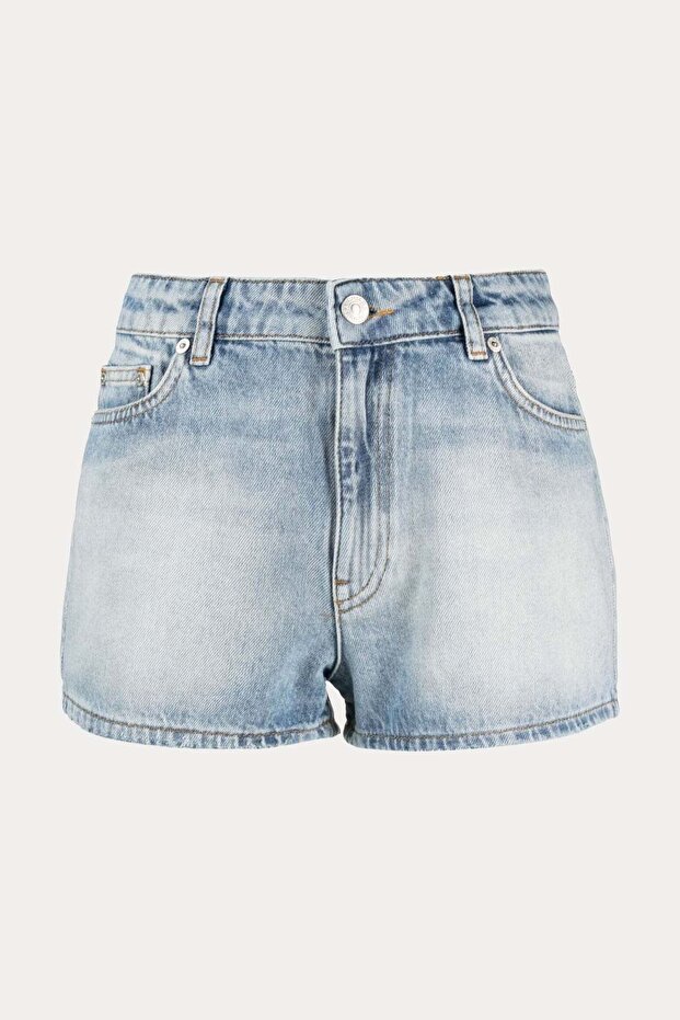 Logolu Mini Jean Şort - 1