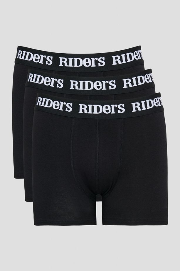 Pamuklu Esnek Regular Fit Siyah Logolu 3'lü Boxer Paketi - 1