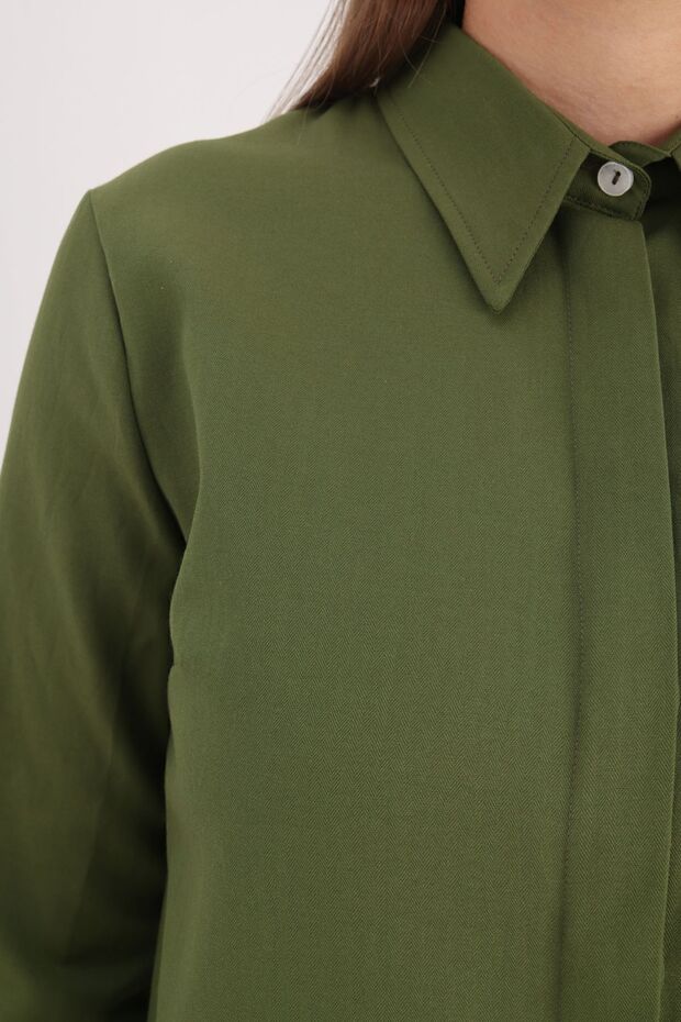 Haki Basic Gizli Patlı Gömlek Tunik - 4