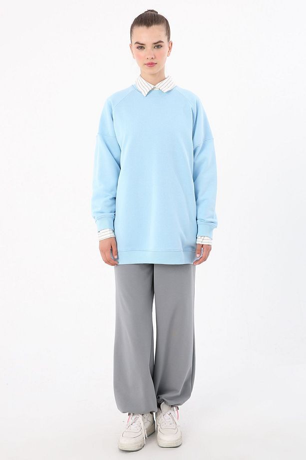 Açık Mavi 3 İplik Oversize Basic Sweatshirt - 2