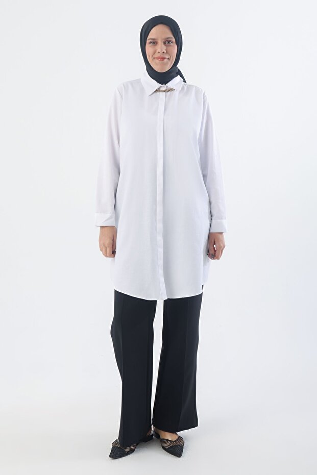 White Plus Size Basic Shirt Tunic - 2