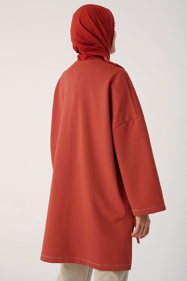 Oranj Sim Dikişli Çıtçıtlı Oversize Tunik - 3