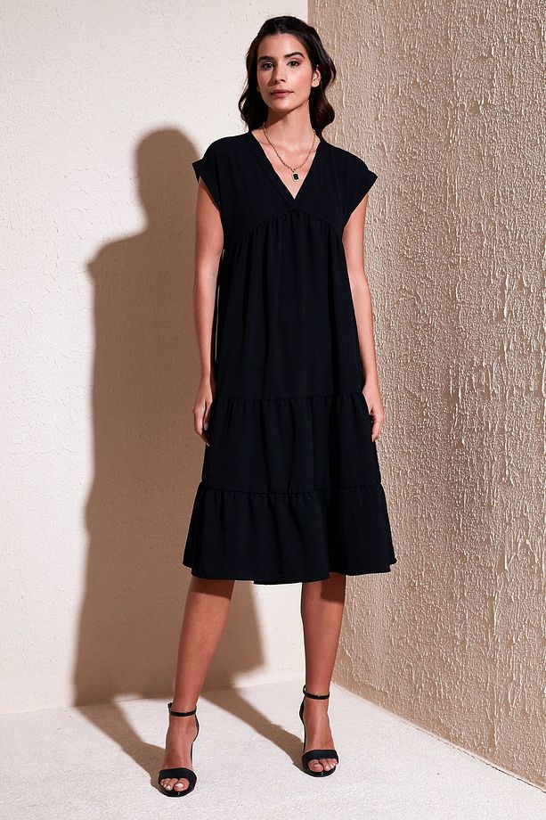 Relaxed Fit V Yaka Volanlı Midi Elbise  ELBİSE 66923982S4 - 1
