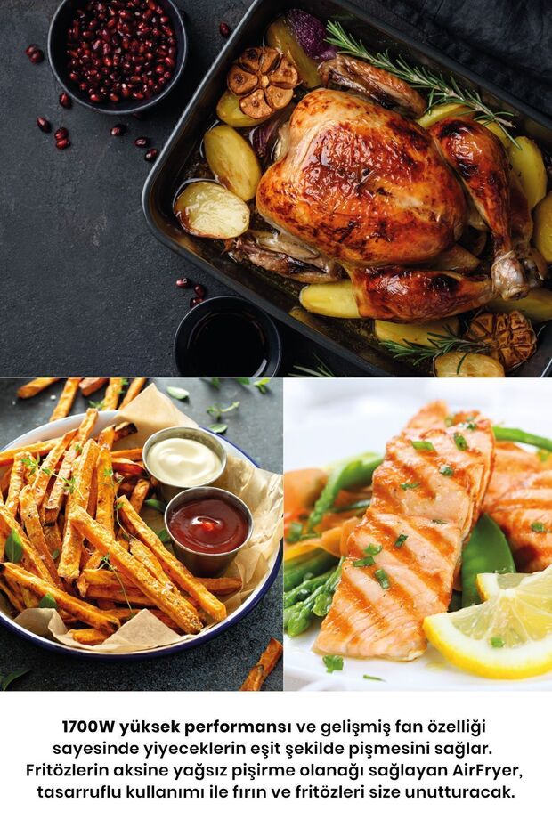 H30 Xxl 7 Litre Geniş Hazneli Dokunmatik 8 Ön Ayarlı Airfryer Sıcak Hava Fritözü - 6