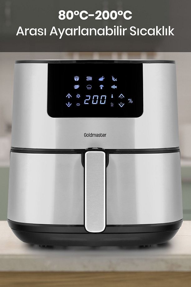 2000 Watt Yüksek Güç 6,4 Litre Inox Geniş Xxl Dokunmatik Airfryer Yağsız Sıcak Hava Fritözü - 4