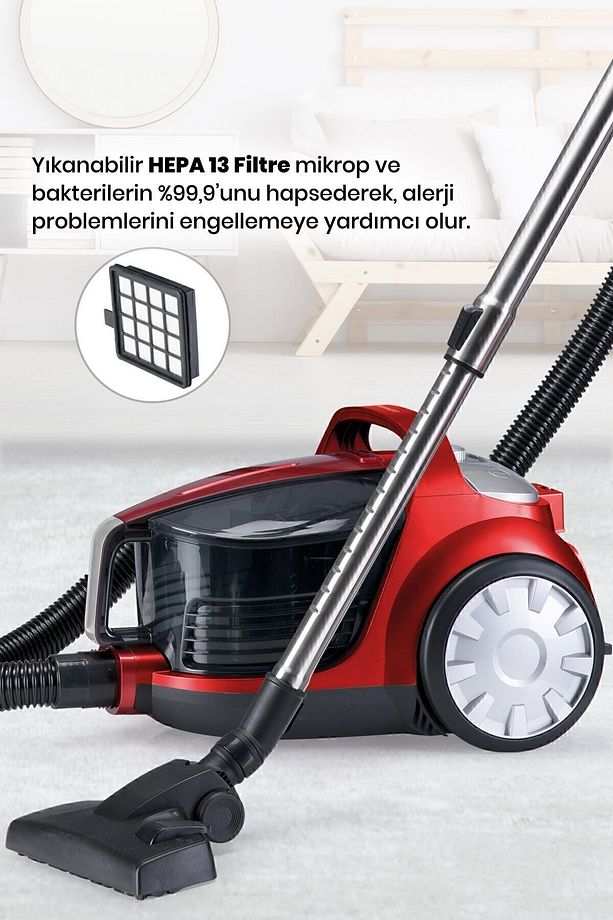 Proton Çift Hepa Filtreli 3lt Geniş Hazneli Hız Ayarlı Cyclonic Toz Torbasız Elektrikli Süpürge - 6