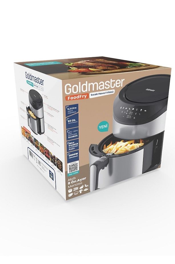 Foodfry Özel Tasarım Tutma Kolu Taşınabilir 2000w Inox Dokunmatik Airfryer Yağsız Sıcak Hava Fritözü - 8