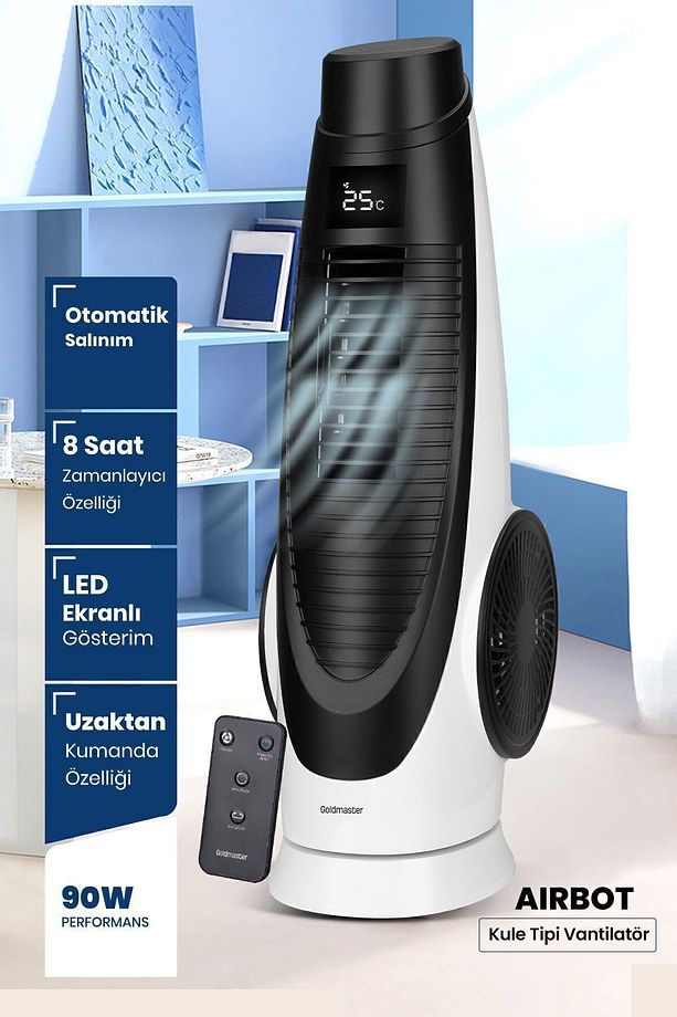 Airbot Dokunmatik Led Ekranlı Hız ve Zaman Ayarlı Salınımlı Uzaktan Kumandalı Kule Tipi Vantilatör - 1