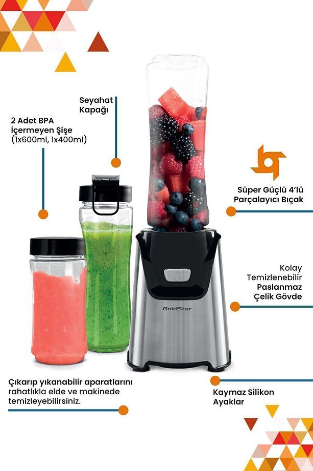 Inox Kişisel Personal Smoothie Blender 2 Adet Bpa Free Tritan Şişeli - 7