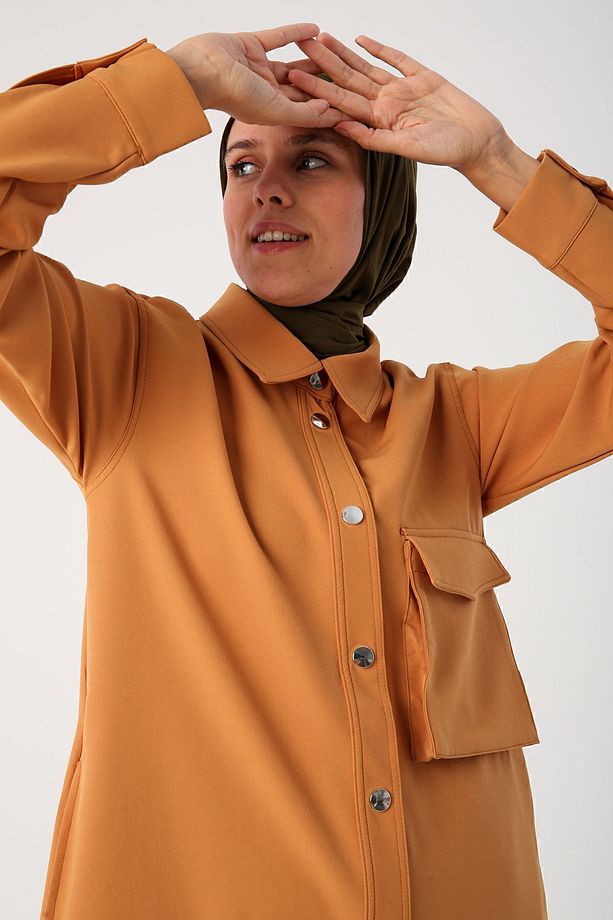 Hardal Tek Cepli Çıtçıtlı Gömlek Tunik - 1