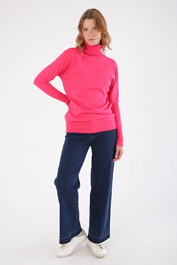 Fuchsia Turtleneck Short Knit Sweater