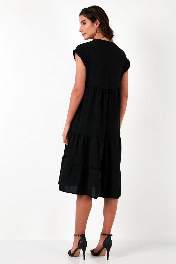 Relaxed Fit V Yaka Volanlı Midi Elbise  ELBİSE 66923982S4 - 6