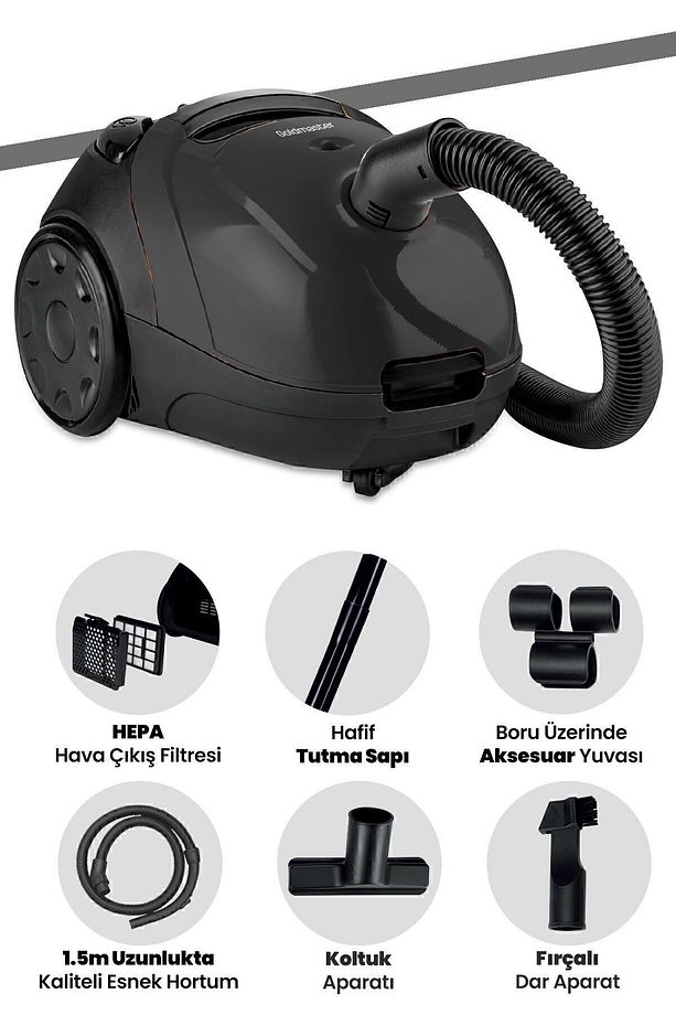 Micro Siyah 2,5 Litre Kapasiteli Yıkanabilir Toz Torbalı 5 Yıl Garantili Elektrikli Süpürge - 5