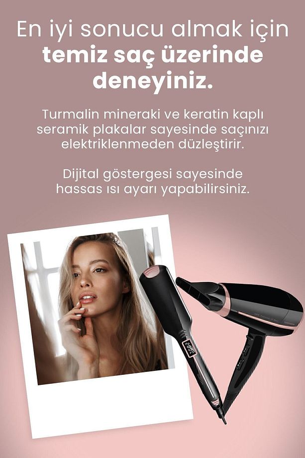 Proset Profesyonel Kuaför Fön Makinesi ve Keratin Seramik Plaka Düzleştirici Saç Şekillendirme Seti - 6