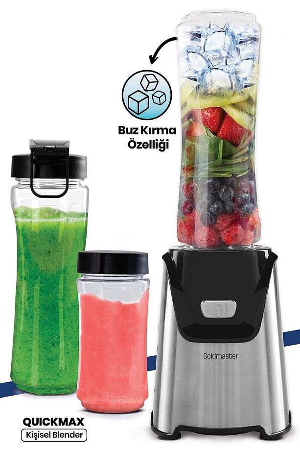Quickmax Buz Kırma Özellikli Inox 2 Adet Bpa Free Tritan Şişeli Kişisel Personal Smoothie Blender - 1