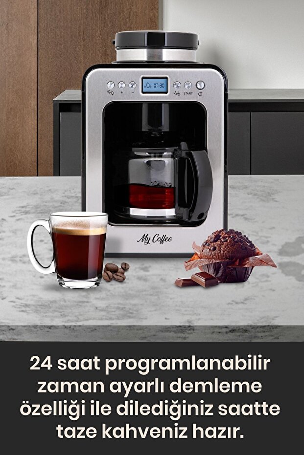 Wake Up Dijital Zaman Ayarlı 2 in 1 Öğütücülü Filtre Kahve Makinesi - 6