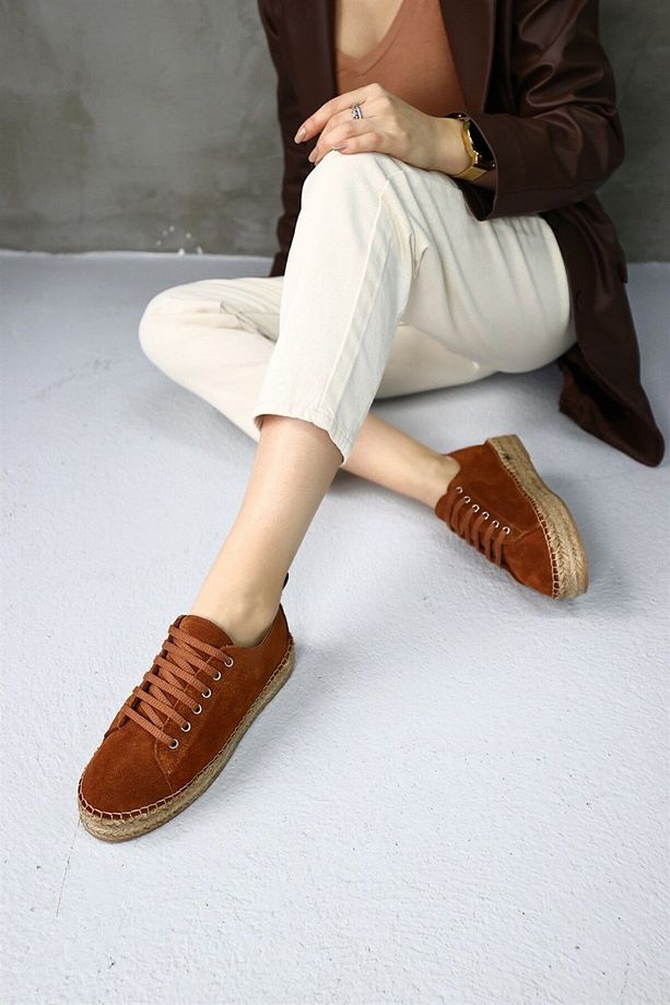 Daria Taba Hakiki Süet Bağcıklı Kadın Espadril Ayakkabı - 3