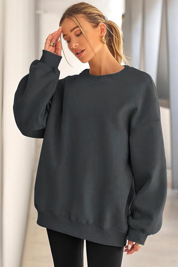 Kadın Bisiklet Yaka Basic Oversize Sweatshirt FÜME - 2