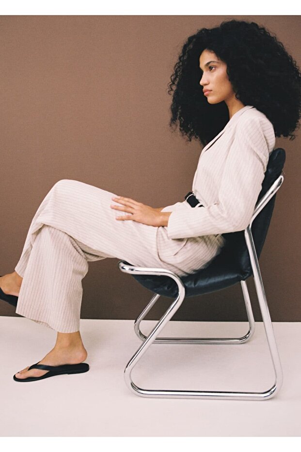 Çizgili kumaş pantolon - 5