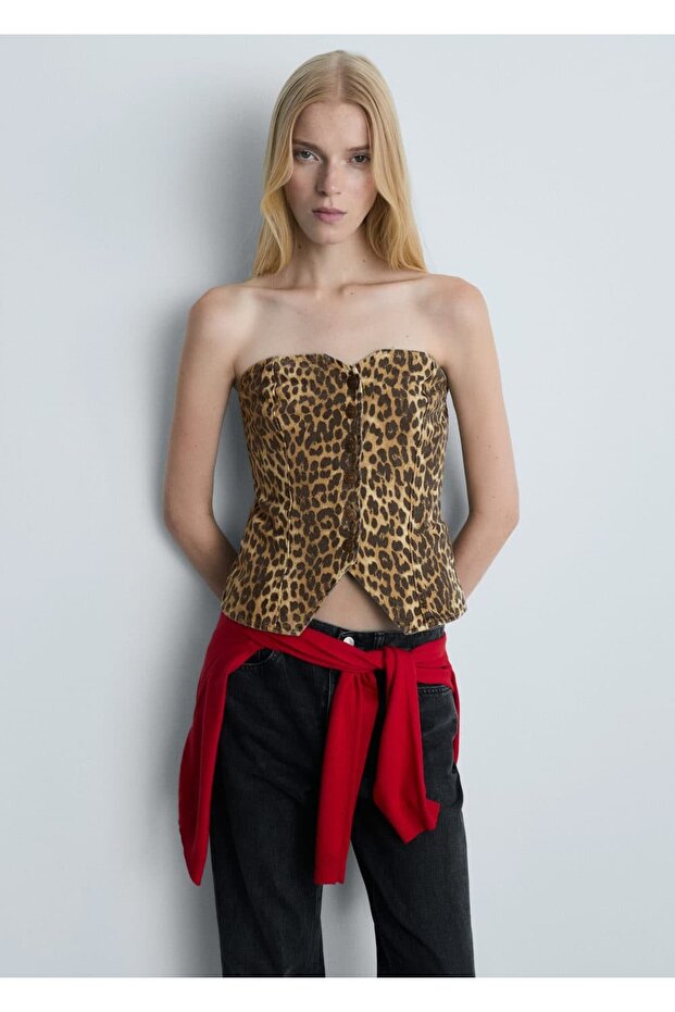Leopard Patterned Corset Blouse - 6