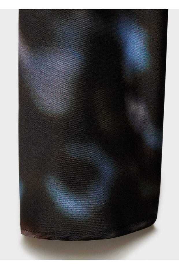 Desenli Drape Saten Elbise - 6