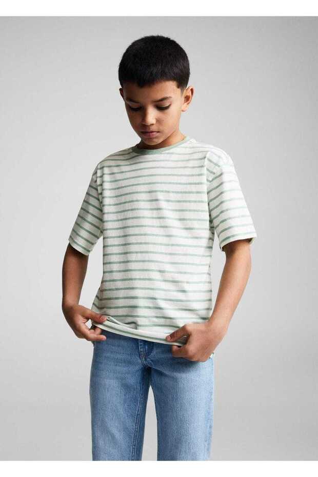Pamuklu çizgili tişört - 1