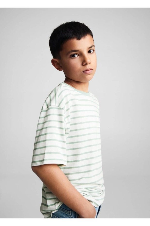Pamuklu çizgili tişört - 6