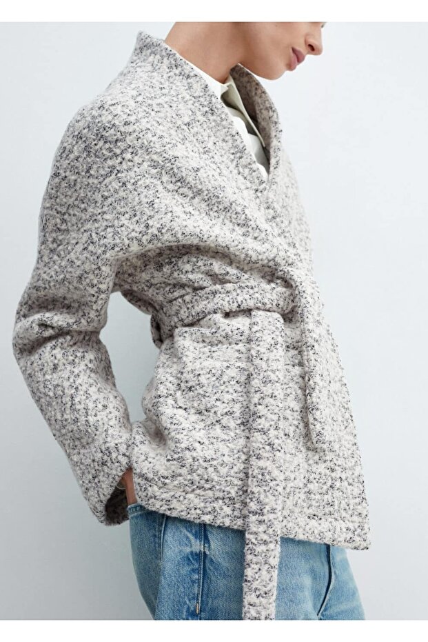 Kemerli yünlü ceket - 7