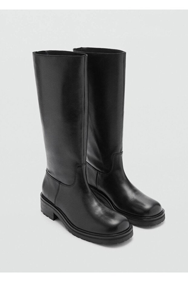 Fermuarlı Deri Uzun Çizme - 1