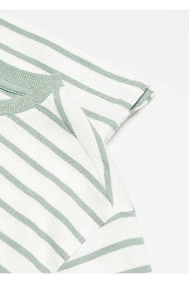 Pamuklu çizgili tişört - 5