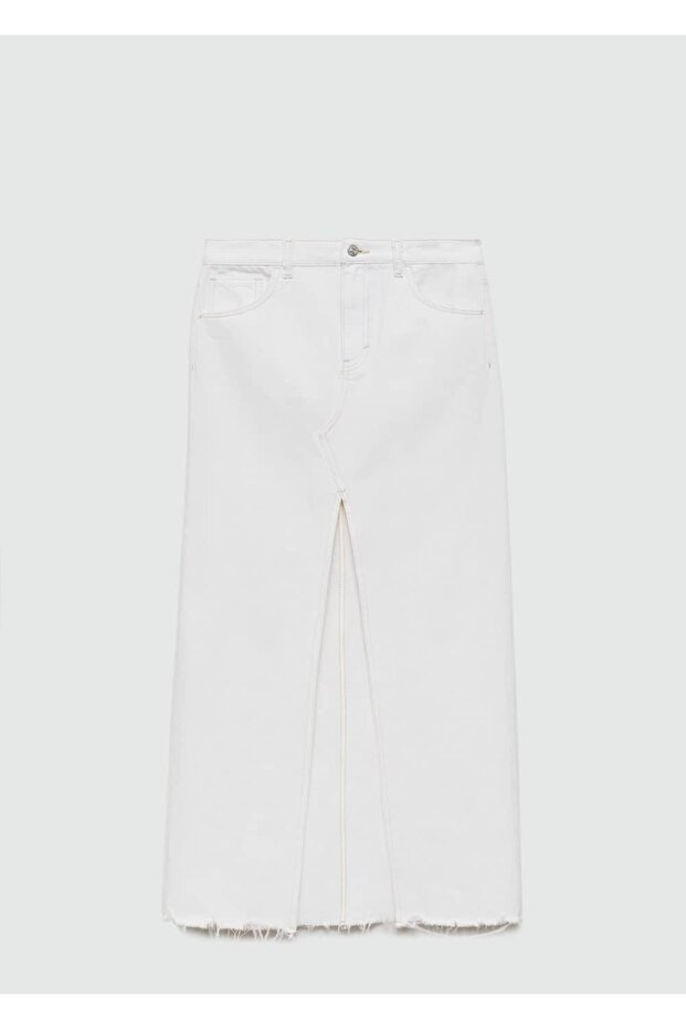 Yırtmaçlı denim etek - 3