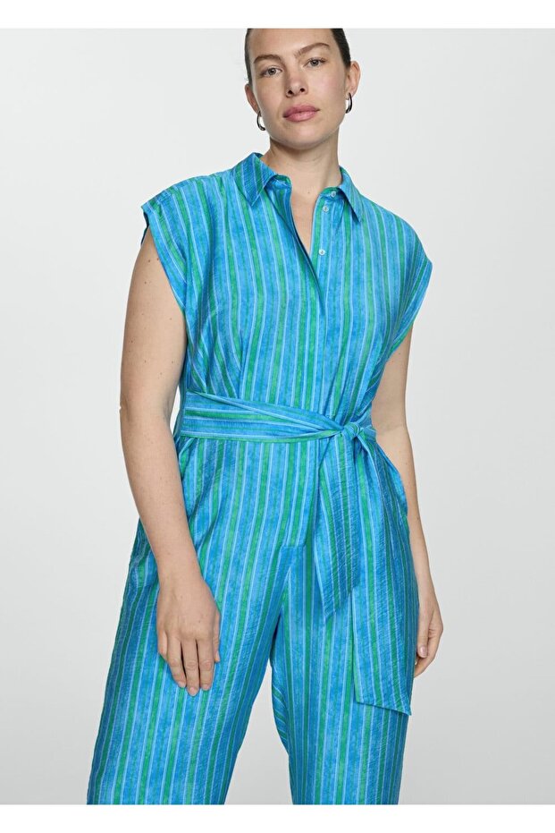 Bağ detaylı gömlek tulum - 5