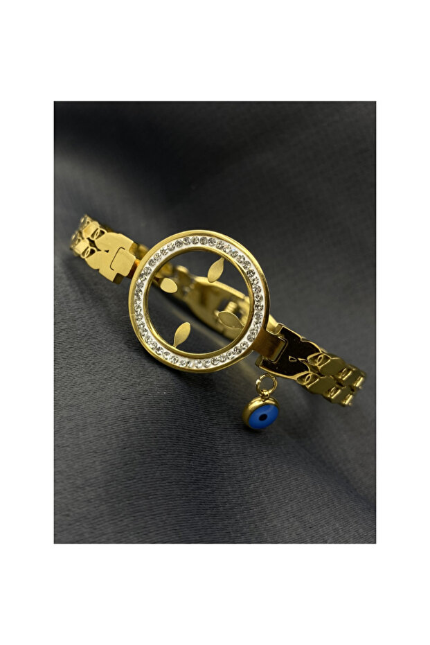 Gold Color Stone Patterned Quadrant Cuff Bracelet