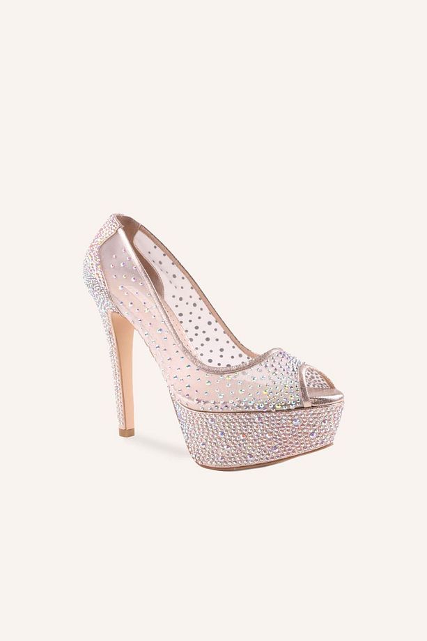 Ekru Cinderella Yüksek Platform Topuklu Ayakkabı - 2