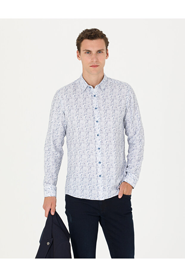Blue Slim Fit Long Sleeve Shirt 50273552-Vr036